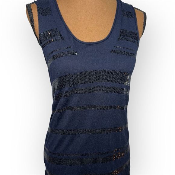 Banana Republic, Navy Blue Front Sequin Striped Long Tank, Women’s Small - Picture 2 of 13